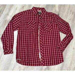 PJ Mark Plaid Flannel Shirt Long Sleeve Button Up Pockets‎ Burgundy large